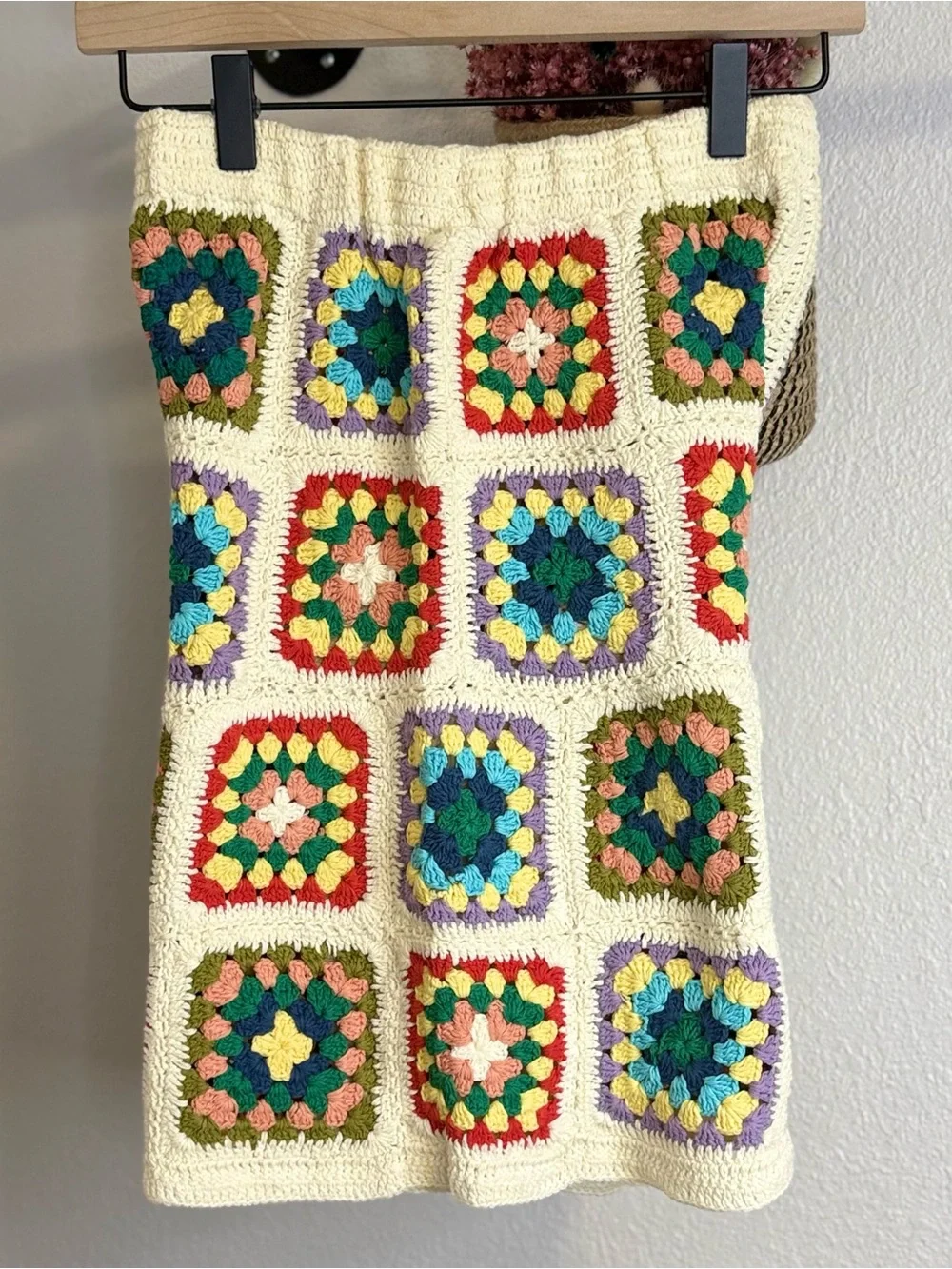 Free People x Flook Crocheted Granny Square Long Shorts Artisan Made Bali